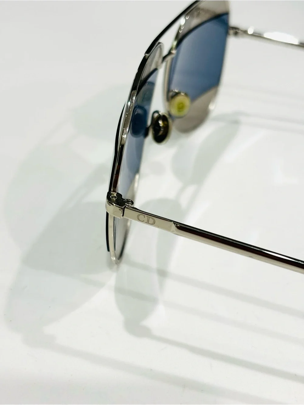 Dior Silver Aviator Sunglasses with Blue Lenses